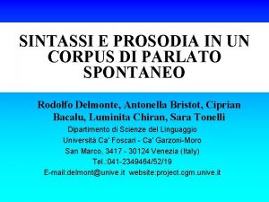 SINTASSI E PROSODIA IN UN CORPUS DI PARLATO