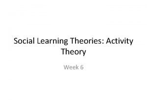 Social Learning Theories Activity Theory Week 6 Tonight