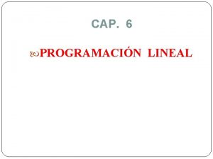 CAP 6 PROGRAMACIN LINEAL Programacin Lineal tiene las