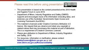 Please read this before using presentation This presentation