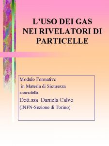 LUSO DEI GAS NEI RIVELATORI DI PARTICELLE Modulo