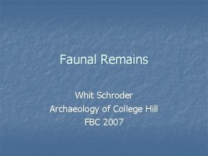 Faunal Remains Whit Schroder Archaeology of College Hill
