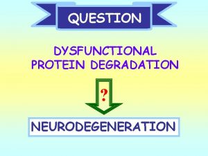 QUESTION DYSFUNCTIONAL PROTEIN DEGRADATION NEURODEGENERATION NEURODEGENERATION associated with