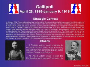 Gallipoli April 25 1915 January 9 1916 Strategic
