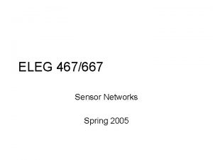 ELEG 467667 Sensor Networks Spring 2005 Before anything