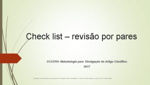 Check list reviso por pares SCS 5703 Metodologia