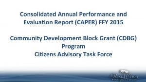 Consolidated Annual Performance and Evaluation Report CAPER FFY