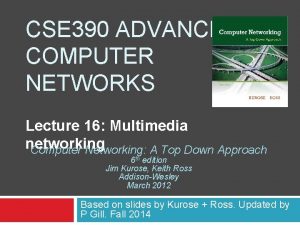 CSE 390 ADVANCED COMPUTER NETWORKS Lecture 16 Multimedia