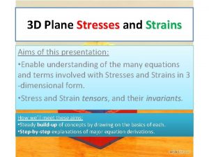 3 D Plane Stresses and Strains Aims of