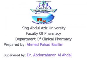 King Abdul Aziz University Faculty Of Pharmacy Department