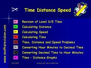 Time Distance Speed www mathsrevision com Revision of