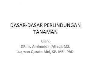 DASARDASAR PERLINDUNGAN TANAMAN Oleh DR Ir Aminuddin Affadi