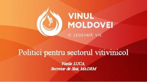 Politici pentru sectorul vitivinicol Vasile LUCA Secretar de