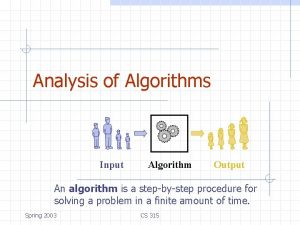 Analysis of Algorithms Input Algorithm Output An algorithm