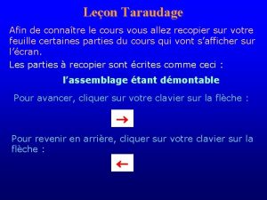 Leon Taraudage Afin de connatre le cours vous