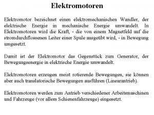 Elektromotorarten Elektromotorarten