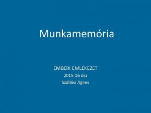 Munkamemria EMBERI EMLKEZET 2015 16 sz Szllsi gnes