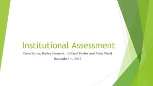 Institutional Assessment Dana Burns Kailey Hamrick Holland Porter