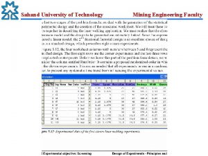 Sahand University of Technology Mining Engineering Faculty Sahand
