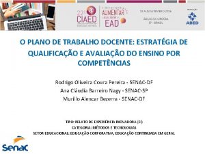 O PLANO DE TRABALHO DOCENTE ESTRATGIA DE QUALIFICAO