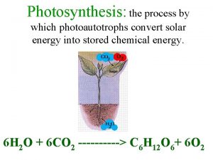 Photosynthesis the process by which photoautotrophs convert solar