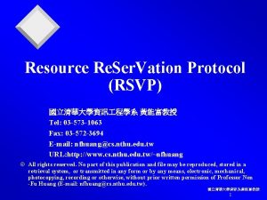 Resource Re Ser Vation Protocol RSVP Tel 03