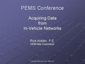 PEMS Conference Acquiring Data from InVehicle Networks Rick