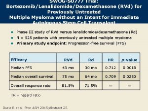 SWOGS 0777 Trial BortezomibLenalidomideDexamethasone RVd for Previously Untreated