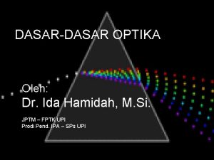 DASARDASAR OPTIKA Oleh Dr Ida Hamidah M Si