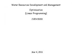 Water Resources Development and Management Optimization Linear Programming