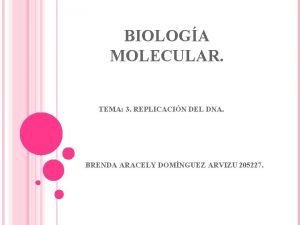 BIOLOGA MOLECULAR TEMA 3 REPLICACIN DEL DNA BRENDA