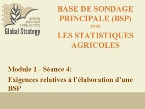 BASE DE SONDAGE PRINCIPALE BSP POUR LES STATISTIQUES