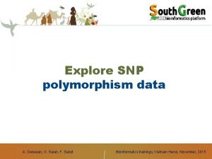 Explore SNP polymorphism data A Dereeper G Sarah