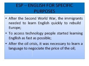 What is esp english for specific purposes