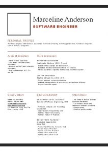 Marceline Anderson SOFTWARE ENGINEER PERSONAL PROFILE A software