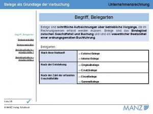 Belege als Grundlage der Verbuchung Unternehmensrechnung Begriff Belegarten