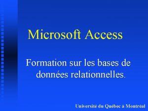 Microsoft Access Formation sur les bases de donnes