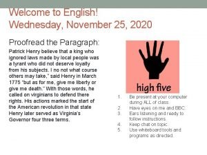 Welcome to English Wednesday November 25 2020 Proofread