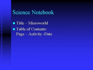 Science notebook table of contents