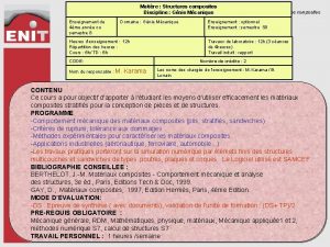 Matire Structures composites Discipline Gnie Mcanique Enseignement de