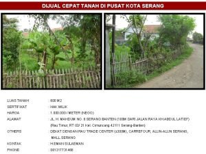 DIJUAL CEPAT TANAH DI PUSAT KOTA SERANG LUAS