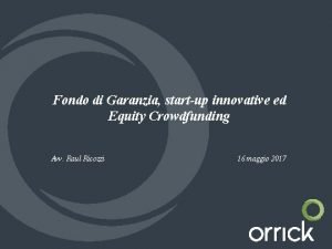 Fondo di Garanzia startup innovative ed Equity Crowdfunding