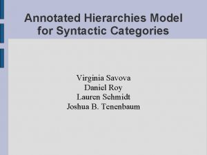 Annotated Hierarchies Model for Syntactic Categories Virginia Savova