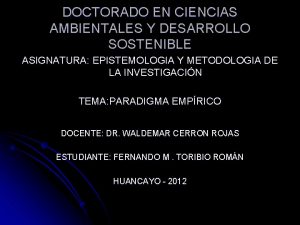 DOCTORADO EN CIENCIAS AMBIENTALES Y DESARROLLO SOSTENIBLE ASIGNATURA