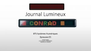 Journal Lumineux BTS Systmes Numriques Epreuves E 5