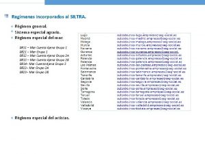 Regmenes incorporados al SILTRA Rgimen general Sistema especial