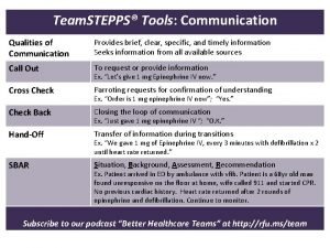 Team STEPPS Tools Communication Qualities of Communication Provides