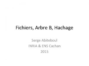 Fichiers Arbre B Hachage Serge Abiteboul INRIA ENS