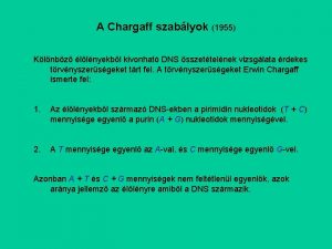 A Chargaff szablyok 1955 Klnbz llnyekbl kivonhat DNS