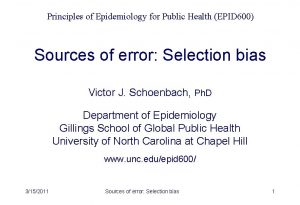 Principles of Epidemiology for Public Health EPID 600